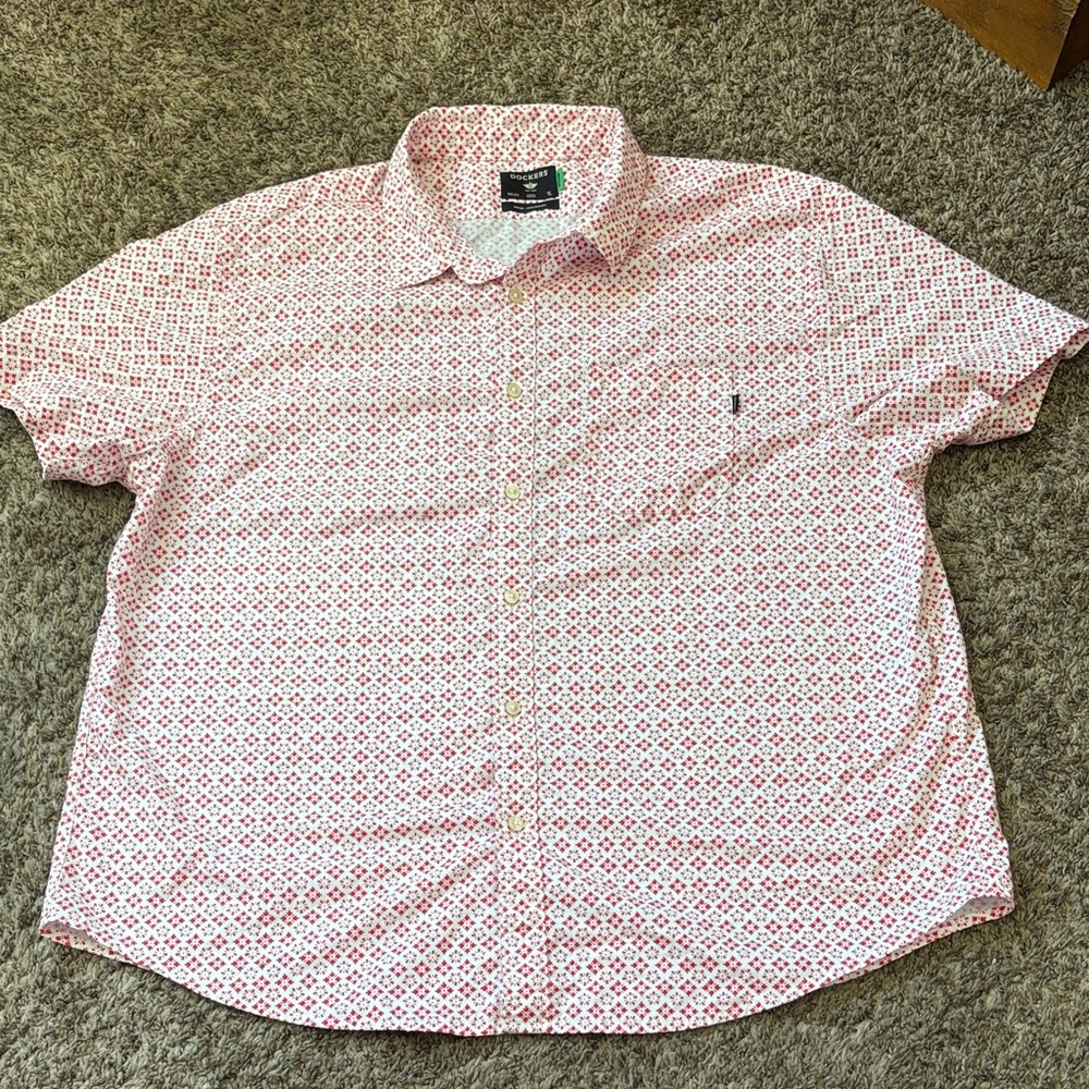 Men's Dockers Red Patterned Button Down Shirt Size 2XL